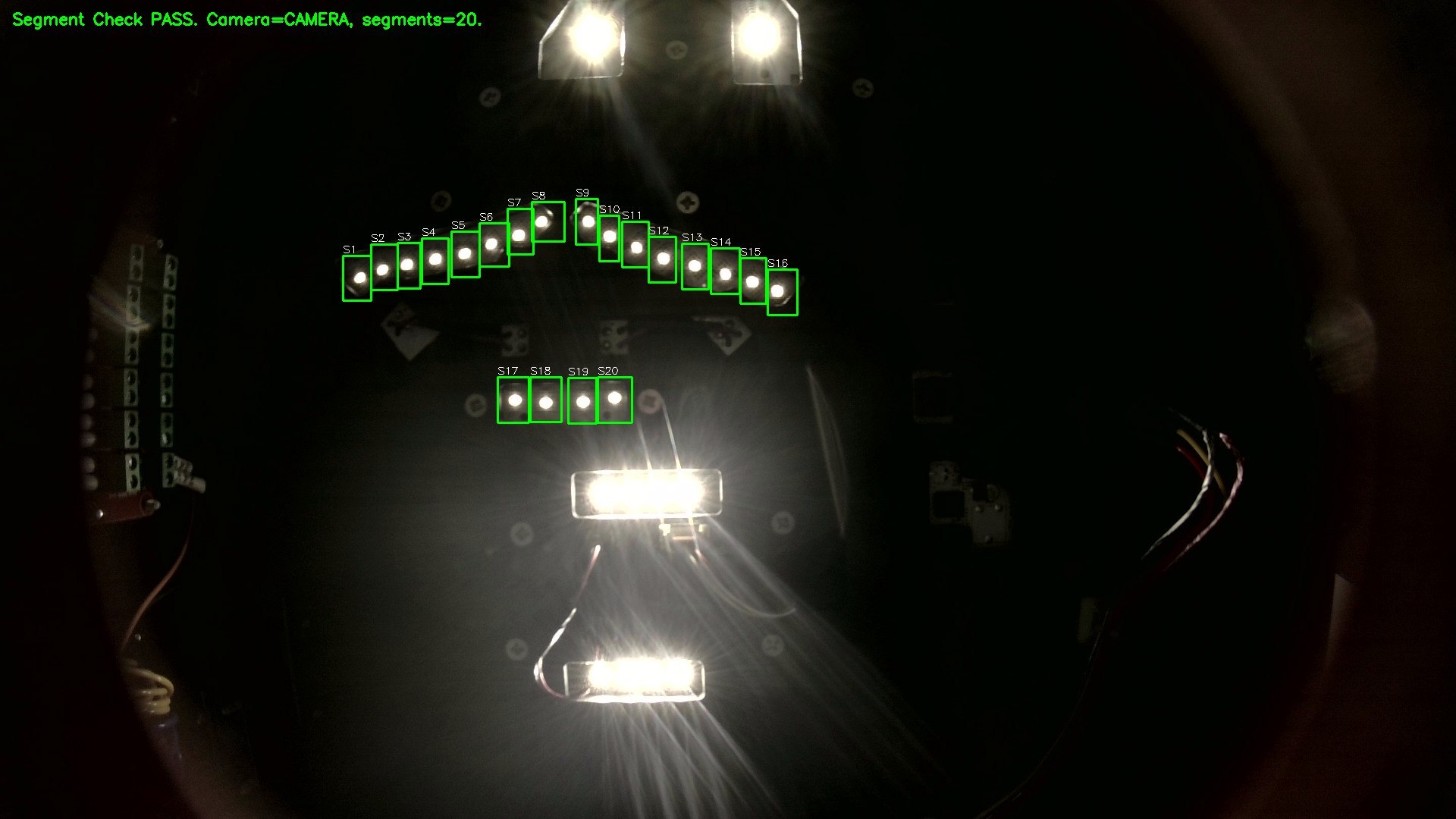 Actual processed camera image with green segment validation overlays.