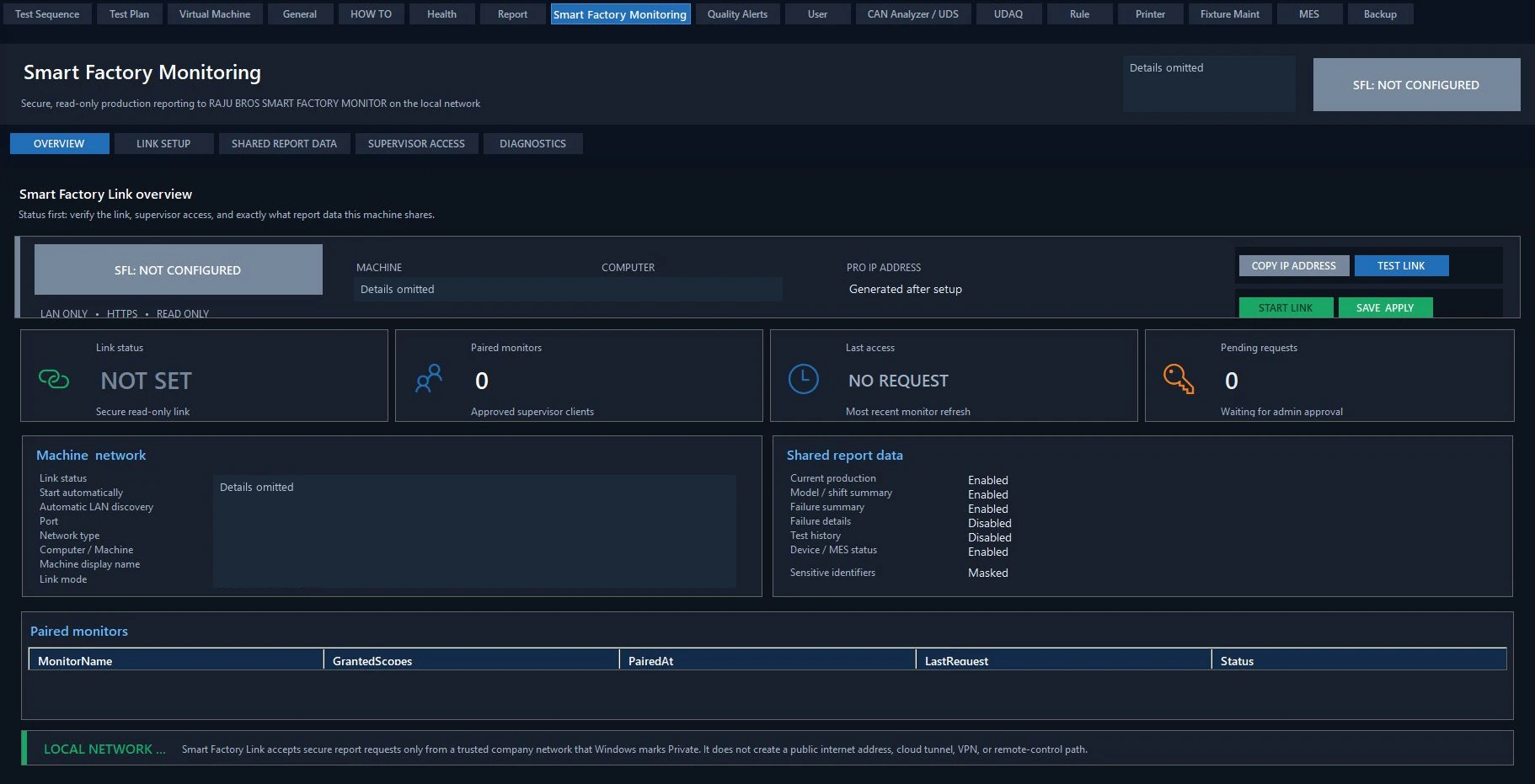 BHARAT TEST SUITE smart factory monitoring interface
